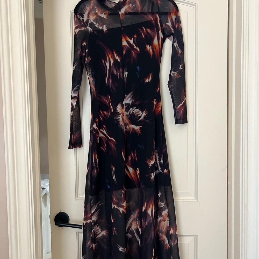 All Saints Black and Orange Midi Dress
